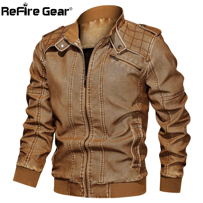 

ReFire Gear Осенняя винтажная куртка из искусственной кожи для мужчин зимняя теплая водонепроницаемая военная тактическая куртка мотоциклетна...