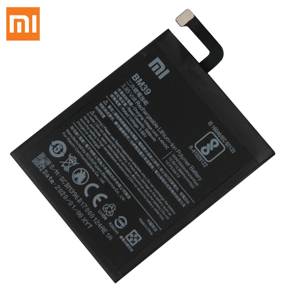 Оригинальный сменный аккумулятор XIAOMI BM39 для Xiaomi Mi 6 Mi6 MCE16 Аутентичные