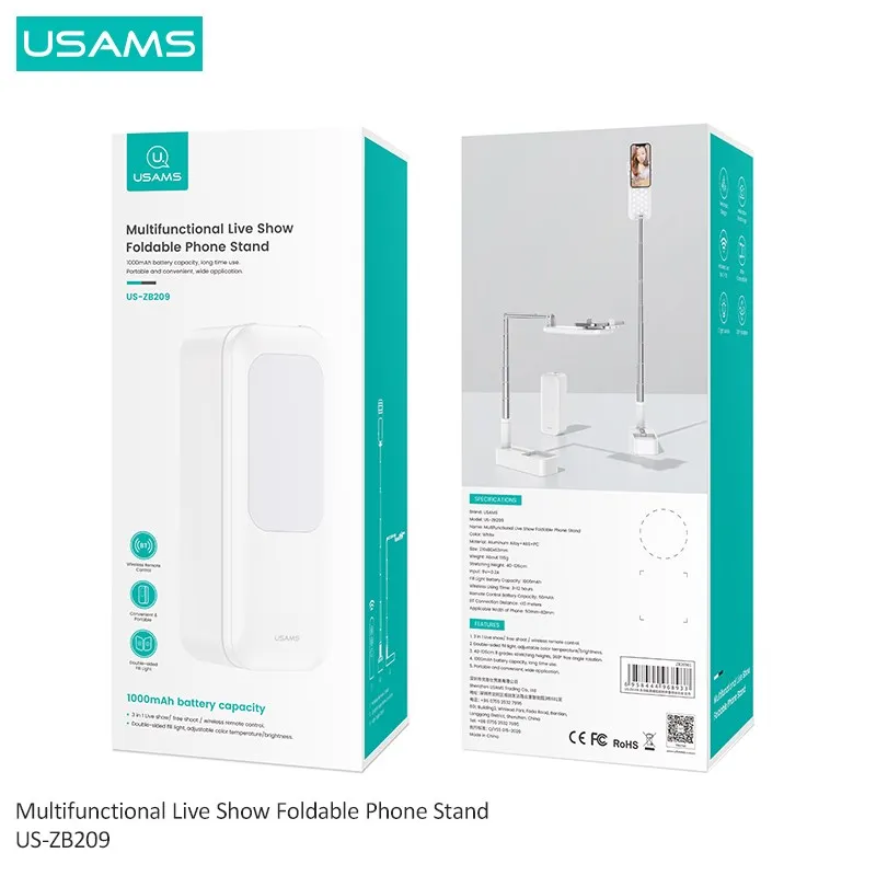 usams retractable live broadcast phone holder portable wireless control stand dimmable led fill selfie lights for live video free global shipping