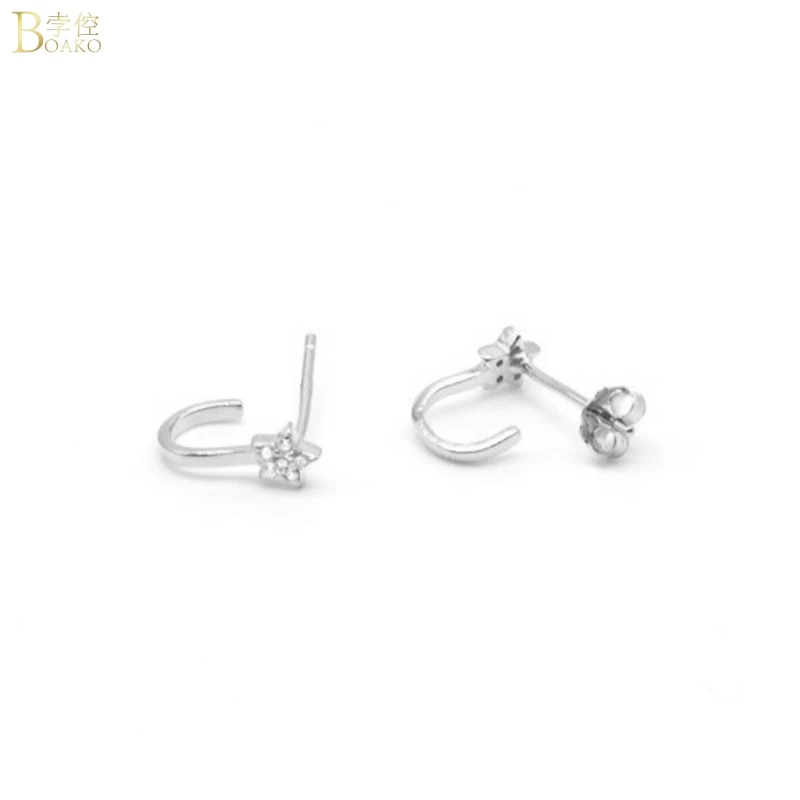 

BOAKO Fashion Minimalist S925 Sterling Silver Earrings With Zircon Earring Stud Silver Gold Color Trendy Jewelry For Women Gifts