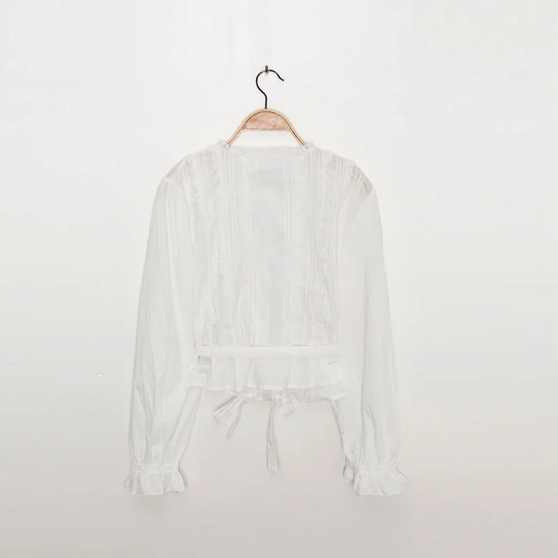 

Vintage Elegant Temperament Butterfly Sleeve Blouses Lace Up Patchwork Silm Waist Shirts 2021 Spring New Fashion Women Tops