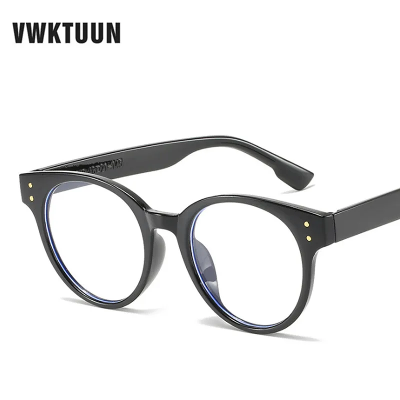 

VWKTUUN Rivet Round Glasses Frame Women Men Myopia Eye Glasses Frames Round Anti Blue Light Glasses Women Men Reading Glasses