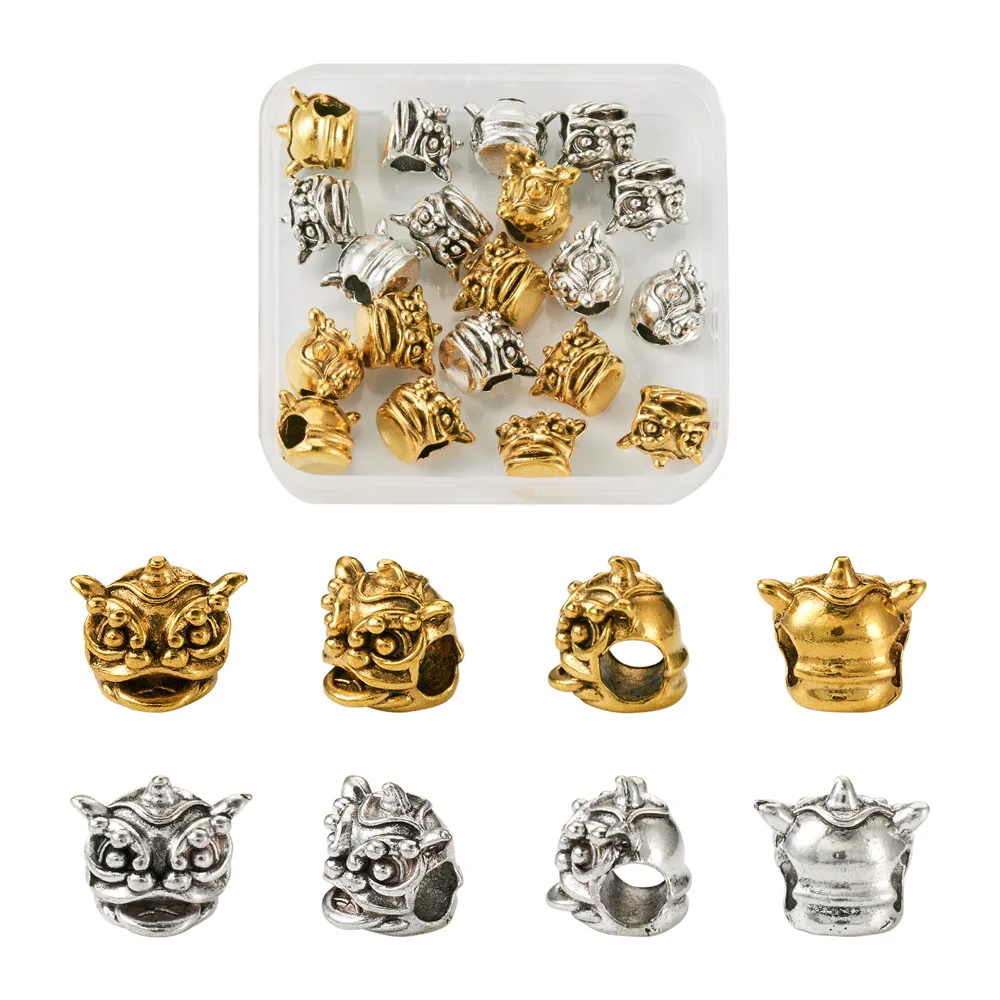 Тибетский Стиль Европейский сплав бусины голова льва дракона античное серебро