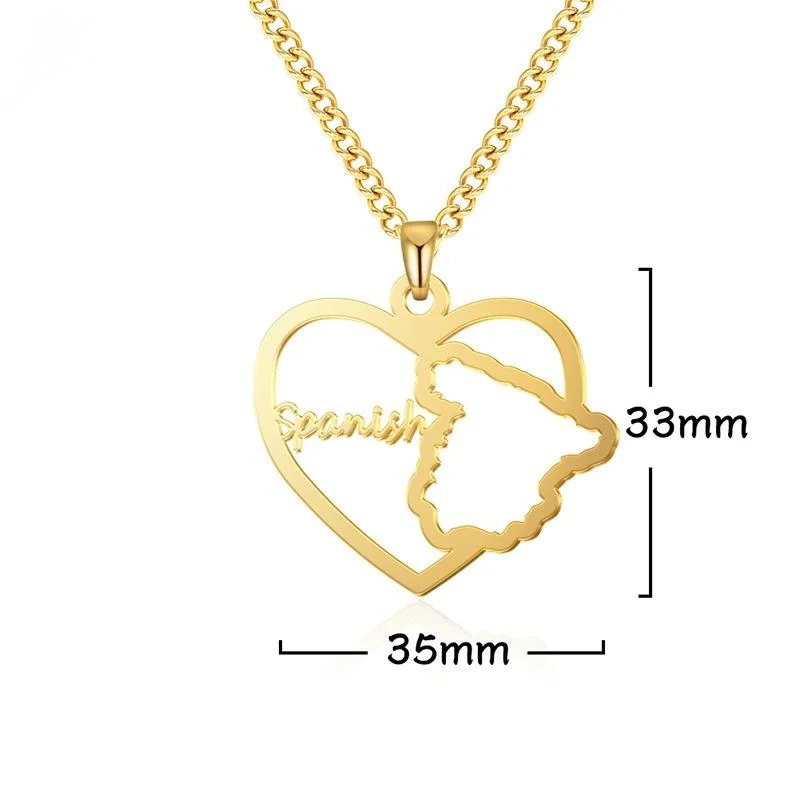

Spanish Map Necklaces For Women Girls Heart Collar Pendant Stainless Steel Customizd Nameplate Necklace Gifts 2021
