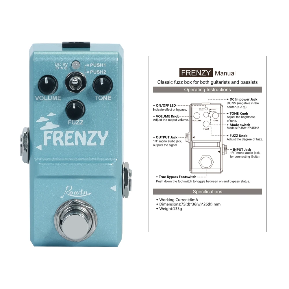 

Rowin Fuzz Effect Pedal Single Guitar Pedal Exquisite metal shell easy to toggle