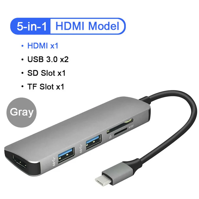 As show 5 в 1 USB C концентратор USB-C-3,0 концентратор HDMI PD Thunderbolt 3 адаптер для MacBook samsung Galaxy S9/S8 huawei P20 Pro type C usb-хаб - Цвет: As show