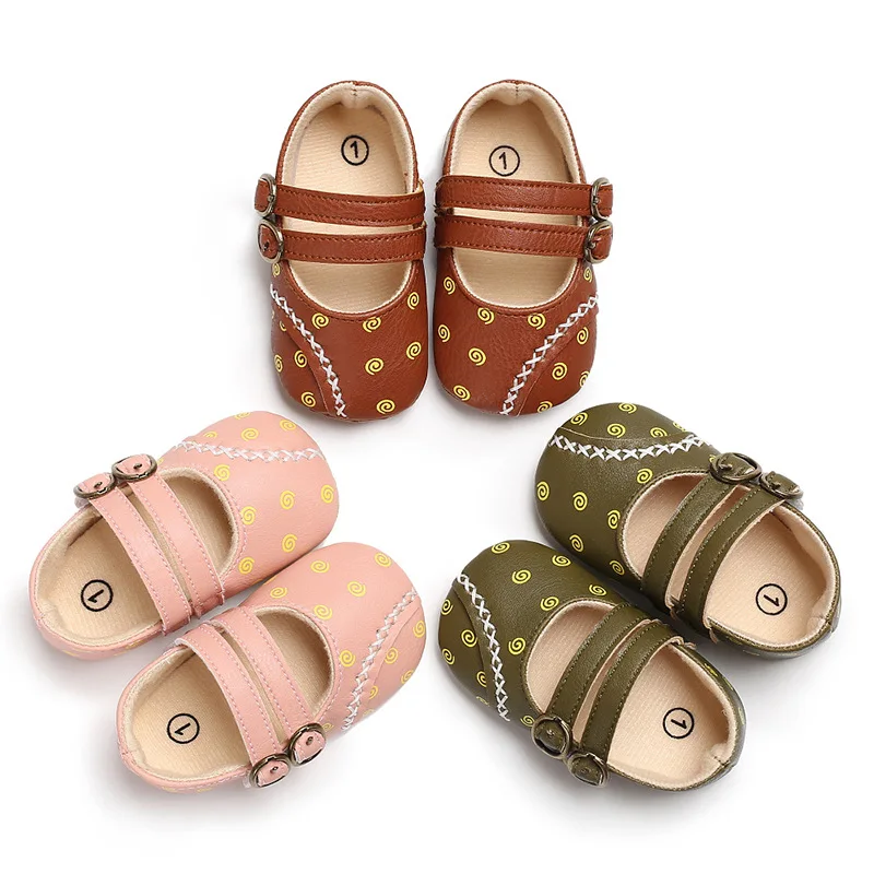 

Spring and Autumn Girls Soft Bottom Fashion PU Newborn Baby Vintage Wind Totem Baby Shoes