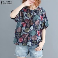 2021 zanzea womens printed blouse fashion summer tee shirts casual short sleeve blusas female o neck floral tops oversized