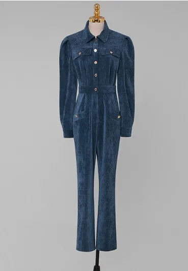 Женский вельветовый комбинезон винтажный элегантный длинный с отложным