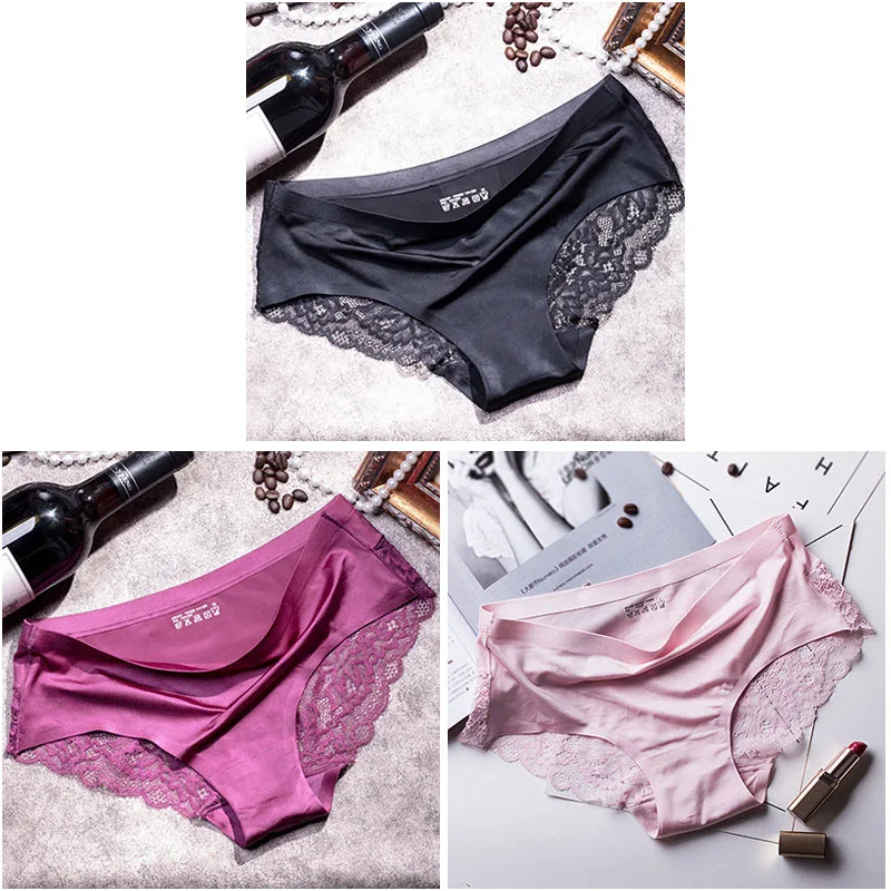 black purple pink 3 шт./лот, женское сексуальное нижнее белье, дышащие прозрачные трусики для женщин, хлопковые женские кружевные трусики - Цвет: black purple pink