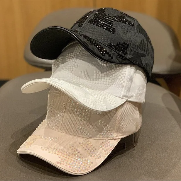 Женская кепка стразы с блестками буквенным принтом бейсбольная летняя женская