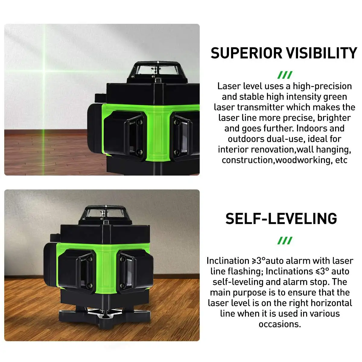 Лидер продаж 16-линейный зеленый лазерный уровень 4D с 360 горизонтальными и
