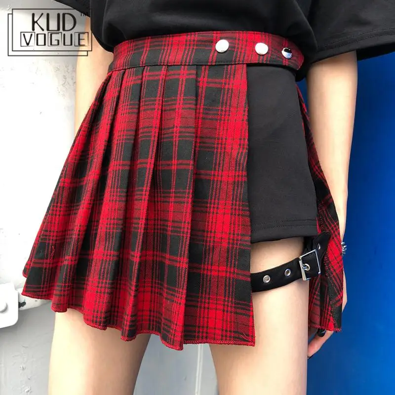 Kpop Harajuku Готическая клетчатая юбка для женщин панк сексуальная высокая талия