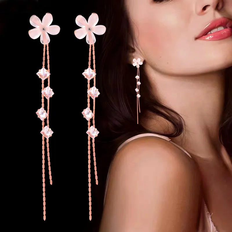 SINLEERY шикарные Акриловые Длинные серьги в форме цветка желтые розовые золотые