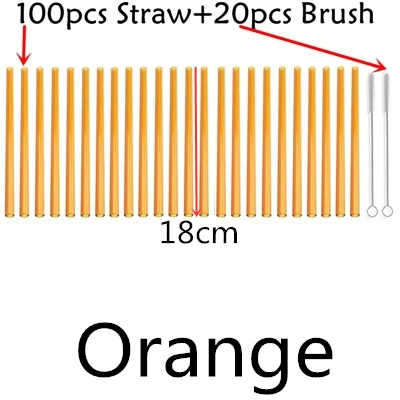 100 straw - 20 brush 100 шт многоразовые стаканы для питья 18 см х 8 мм для смузи, чая, сока- 10 упаковок с 20 щетками для чистки - Цвет: 100 straw - 20 brush
