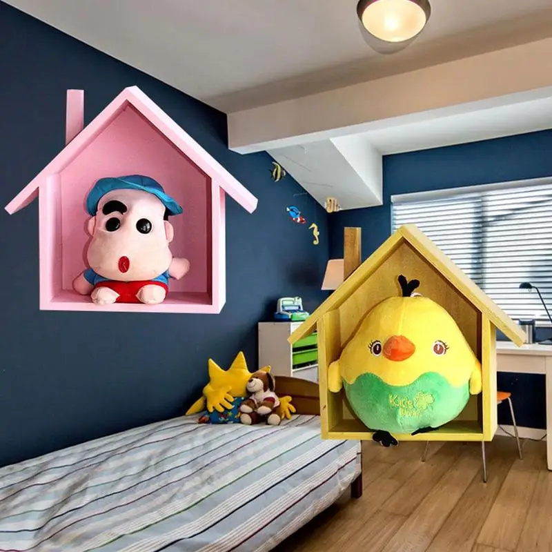 

Creative Home Bedroom Wall Shelf Original Wood House Shelf Home Storage Shelf Decoration Swing Kids Decor Organization Room J9W0