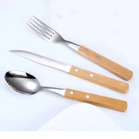 silverware set 304 stainless wooden handle eco friendly cutlery set tableware forks and spoon set zero waste kitchen supplies