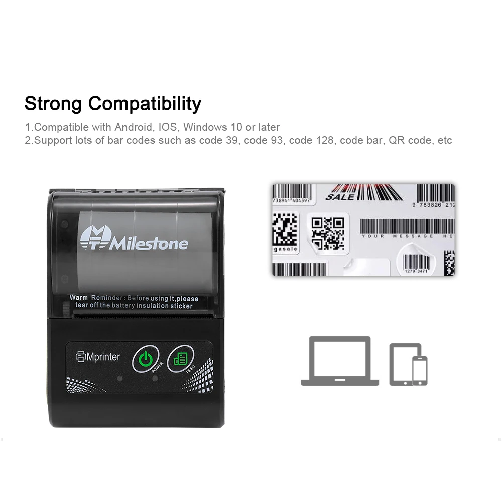 MHT-P10 Thermal Receipt Printer 48mm Mini USB + Bluetooth Phone Control for Android IOS Printing Machine EU Plug | Компьютеры и офис