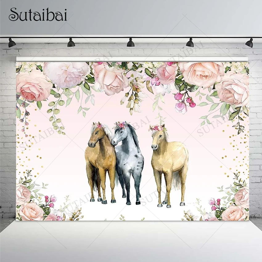 

Pink Flower Countryside West Cowgirl Cowboy Horse Party Photo Backdrops Children Princess Girl Birthday Photography Background