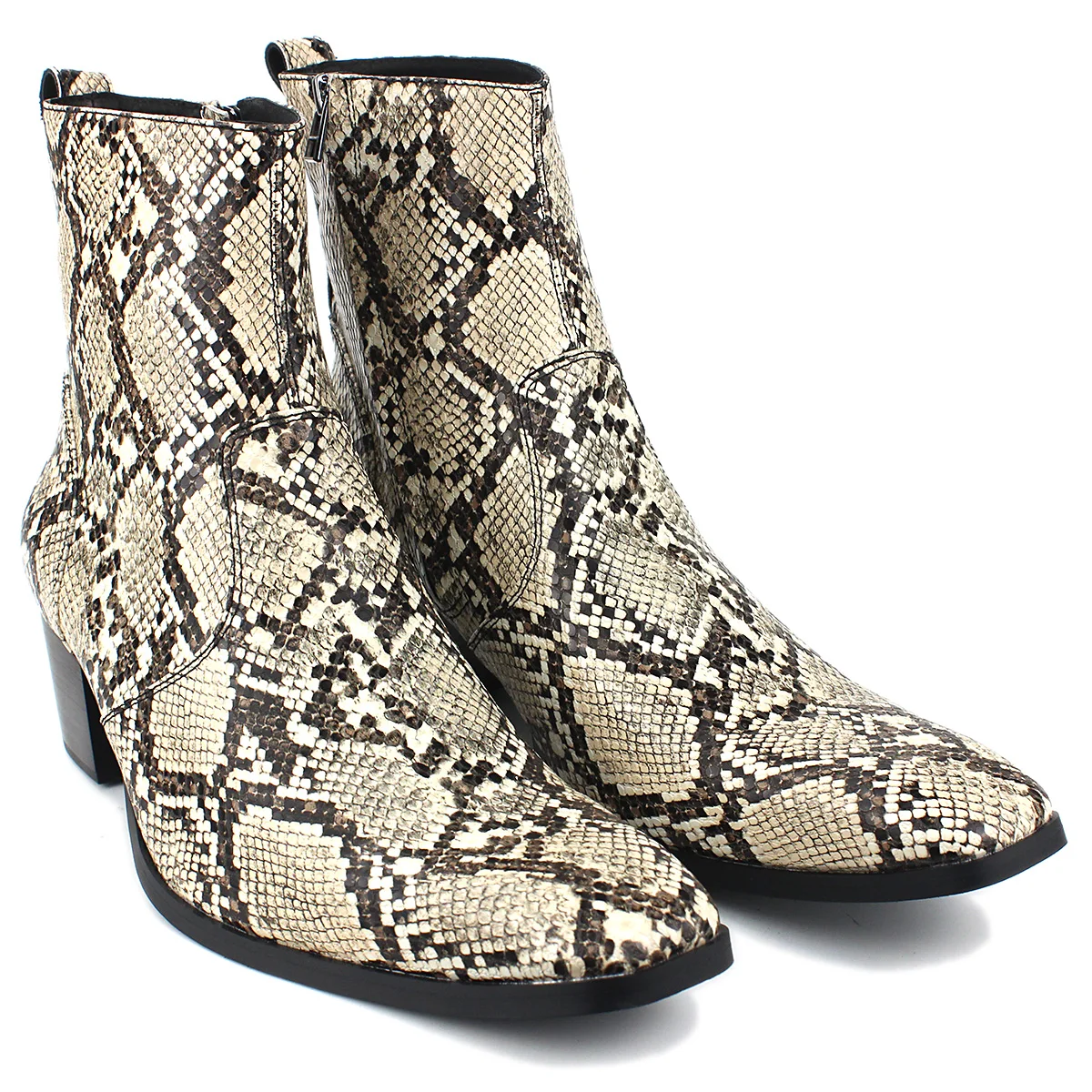 

Autumn Men's Fashion Boots Leather Ankle Boots Designer Snake Print Zipper up Chelsea Boots Footwear High Heel Boots 2021New