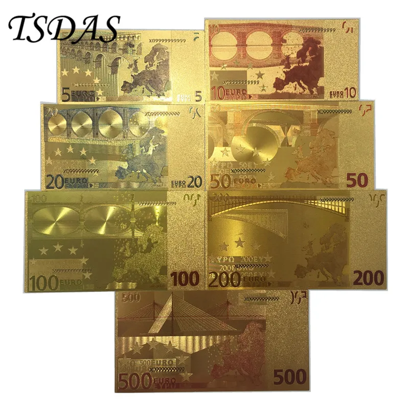 Полный набор с покрытыем цвета чистого 24 каратного золота банкнот евро 5-500 золото