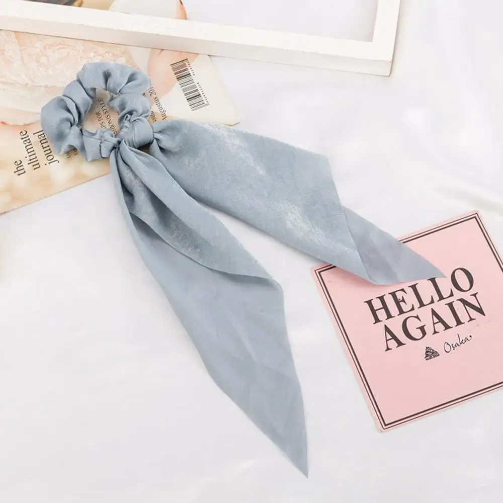 Boho Bow Satin Long Ribbon Ponytail Scarf Hair Tie Scrunchies Elastic Rope Accessirioes |