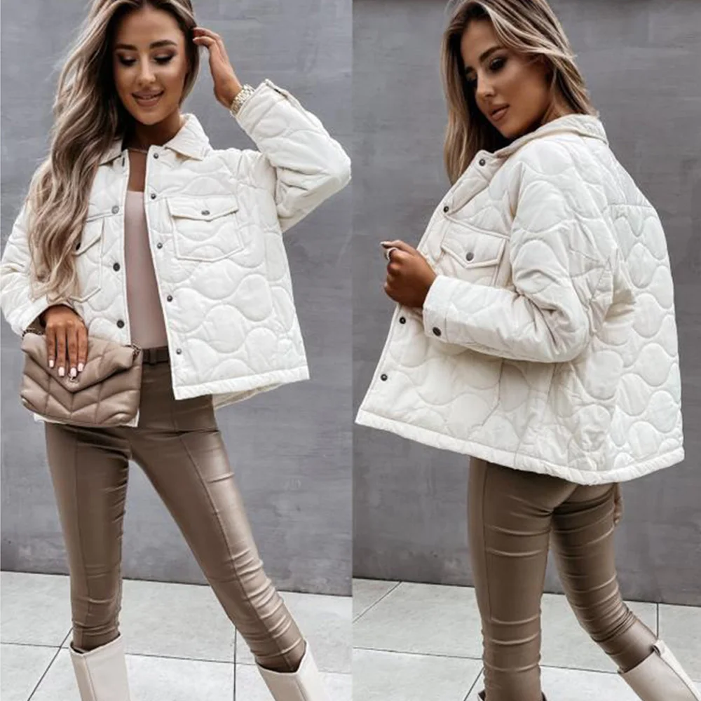 Женская Повседневная куртка с отложным воротником сезон осень-зима 2021 модное