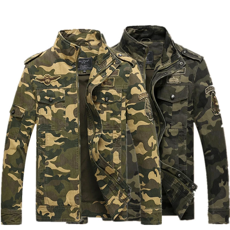 

Men Army Military Tactical Jacket Camouflage Stand Collar Casual Cotton Bomber Jackets Plus Size 4XL Air Force Flight Jacket