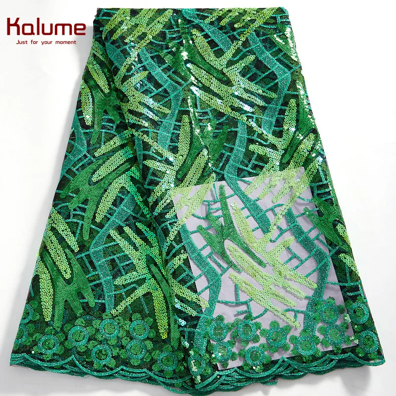 

Kalume African Lace Fabric Green Tulle High Quality Nigerian Lace Fabric Sequins 2021 5 Yards For Diy Sew Dress Wedding F2576