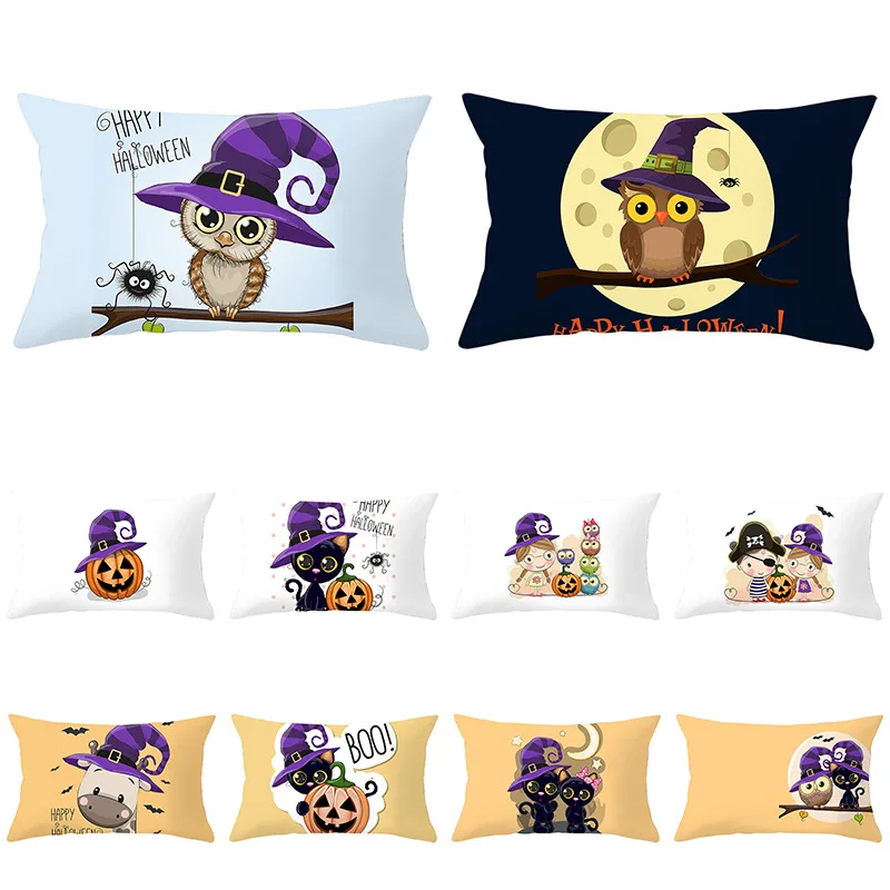

Halloween Pillow Cover Colorful Pumpkin Funny Owl Printed Lumbar Cushion Covers 30x50 cm Fall Home Decor Cushion Case for Couch