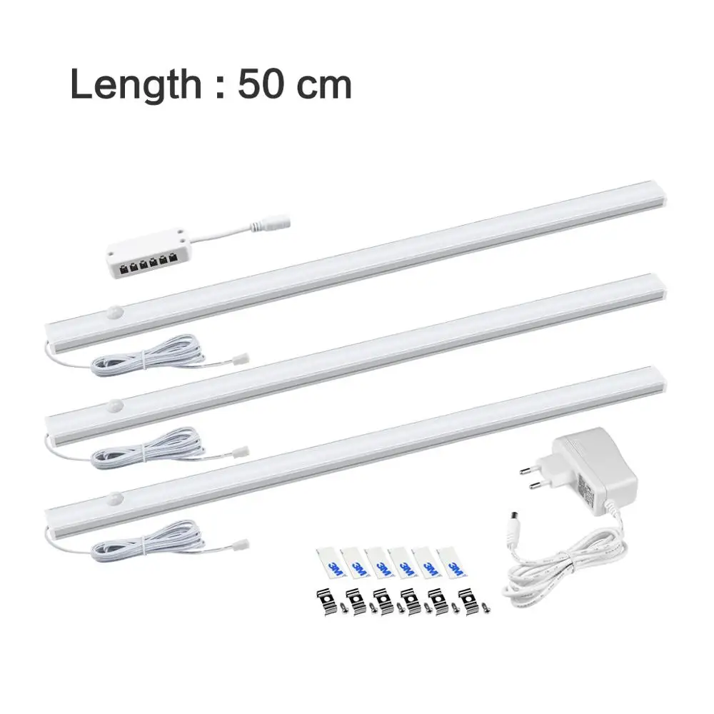 3x50cm With Power Умный ручной датчик движения, светодиодный светильник 12 В, 5 Вт, 6 Вт, 7 Вт, ручной датчик движения, светодиодный светильник для кухни, шкаф, светильник ing - Испускаемый цвет: 3x50cm With Power