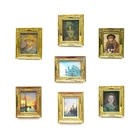 1:12 Кукольный Миниатюрный аксессуар Настенная картина фото с изображением картины маслом Фреска для Гостиная рисунок пейзаж золотой рамке 