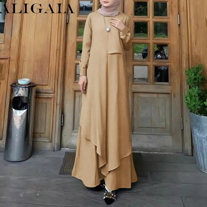

Aligaia Dubai Women Long Robe Dress Fashion Design Arabia Muslim Peignoir Robes Trendy Chiffon Long Robe Islam O-neck Dress