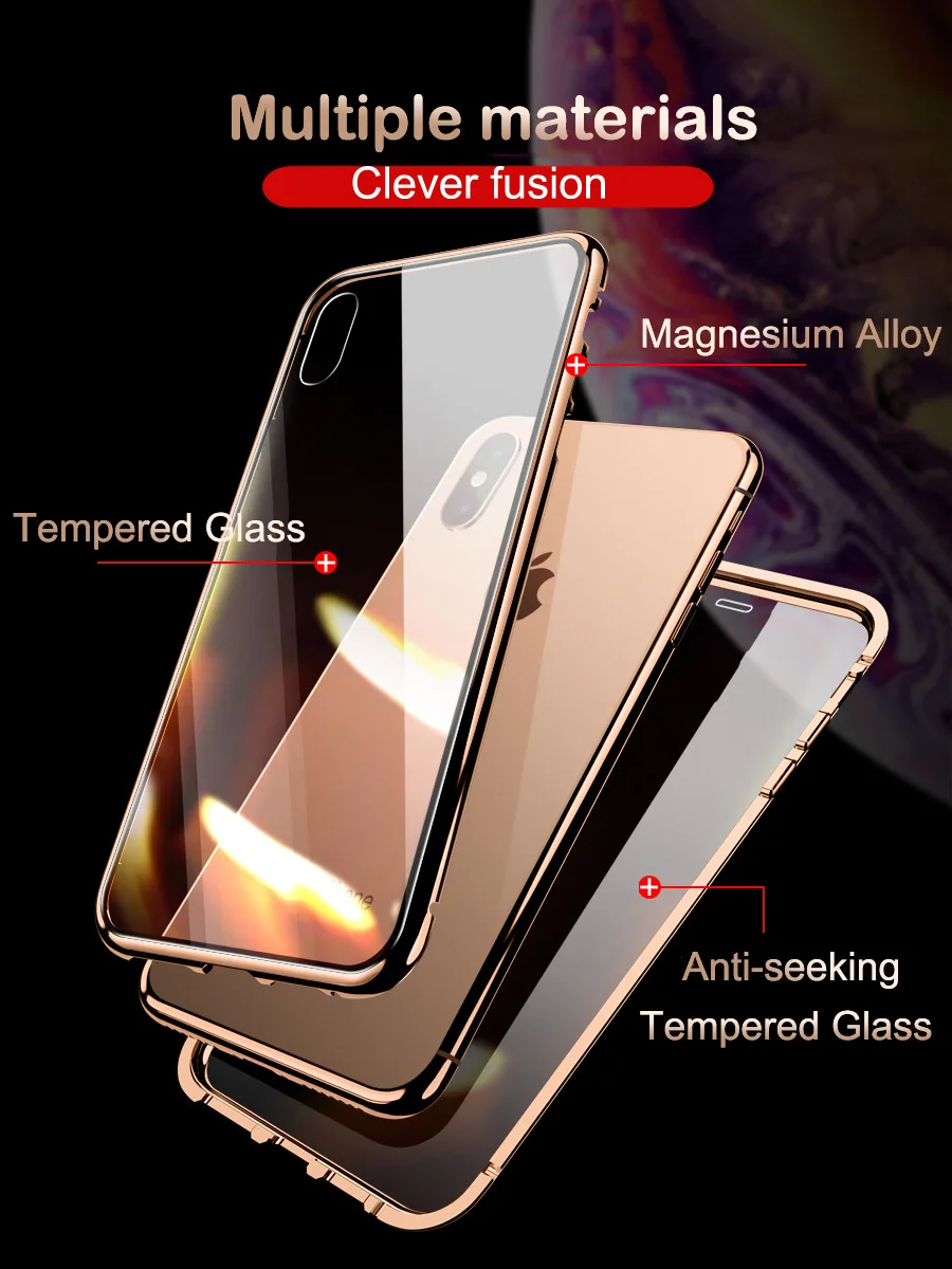 

Magnetic Privacy Glass Phone Case for iPhone 11 XR XS Case Anti-Spy 360 Protective Magnet Case for iPhone 11 Pro 6S 7 8 Cover