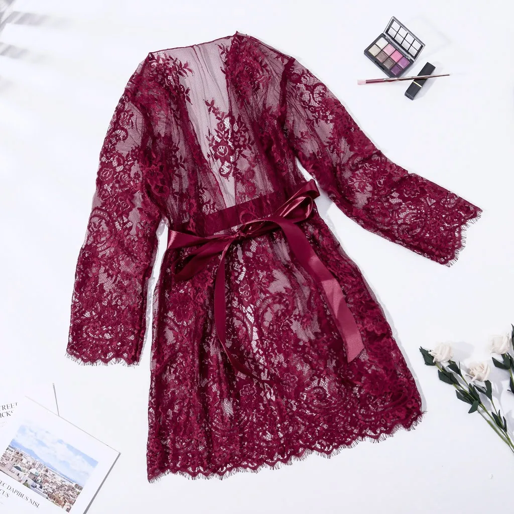 Атласная шелковая женская пижама кардиган ночная рубашка сексуальный кружевной