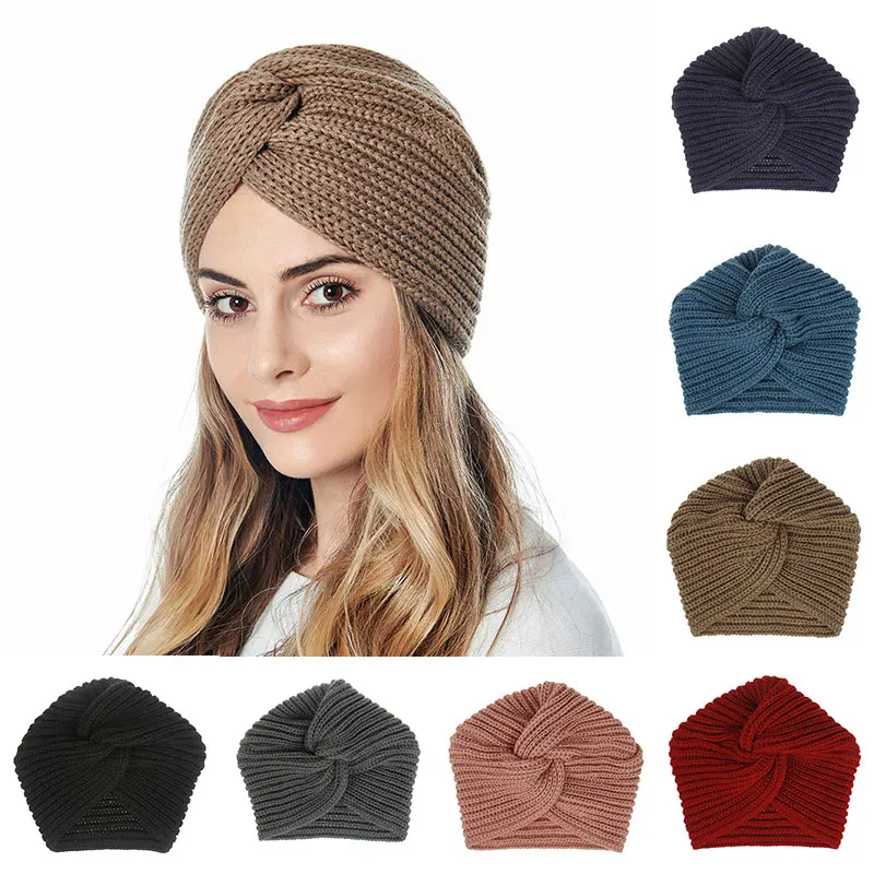 

Foldable Soft Head Cover Head Accessories Cozy Classic Reusable Night Cap Sleep Solid Color Bonnet Knit Woolen Turban Warmer Hat