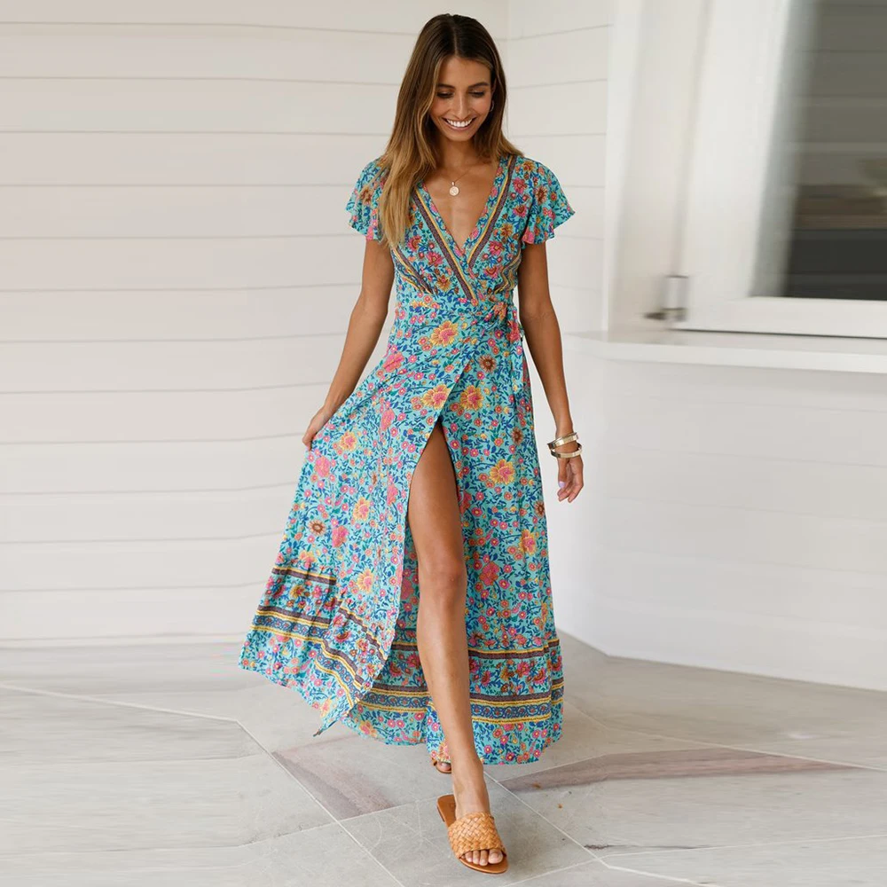 

Summer Dress Holiday Beach Sundress Party Slim Flower Printed Women's Boho