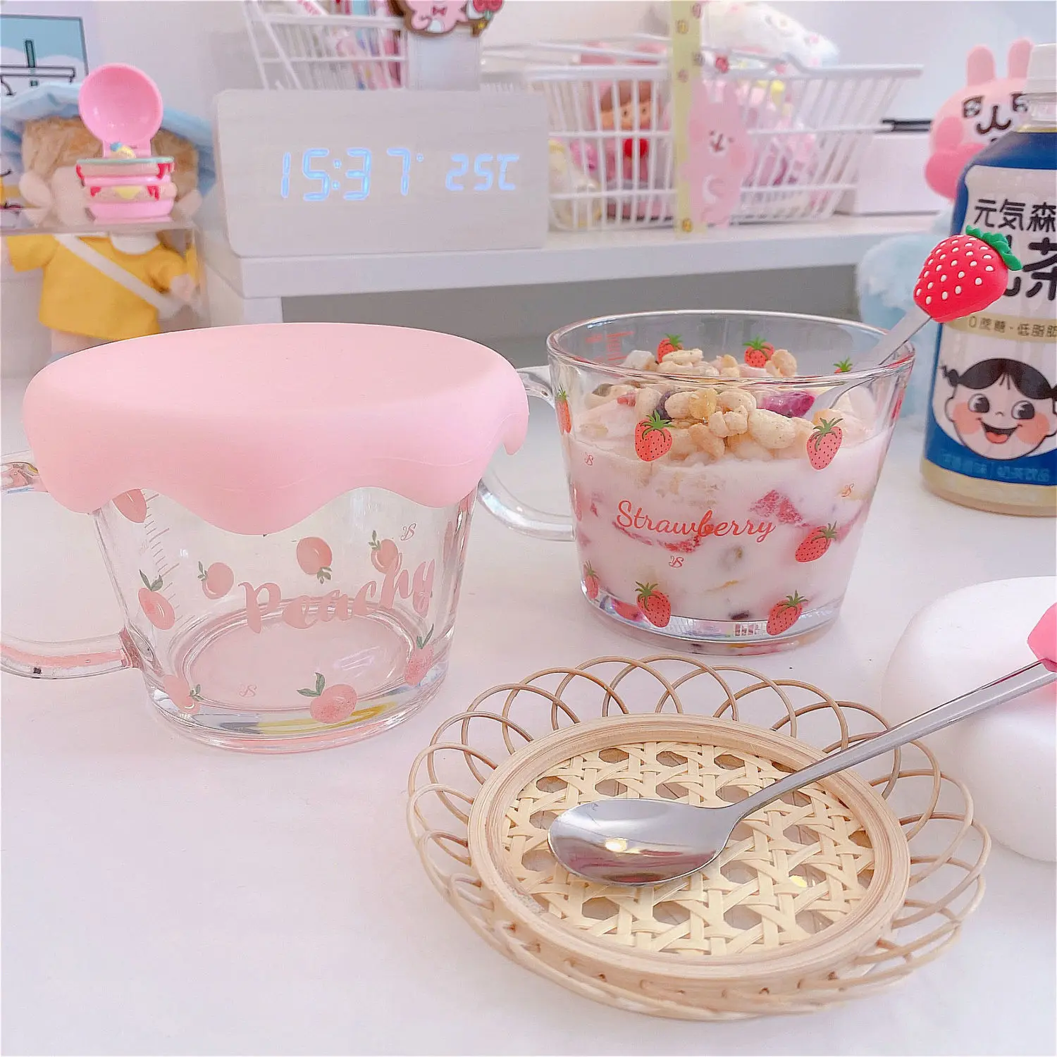 Милая стеклянная чашка в виде клубники персика кружка для завтрака каши