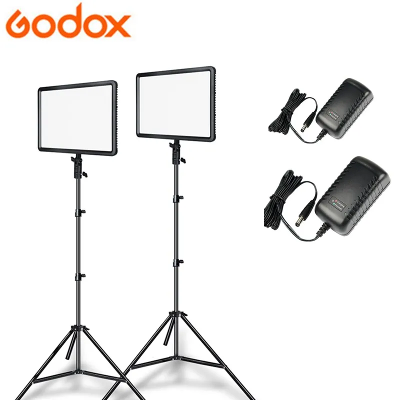 Godox 2pcs LEDP260C Ultra-thin 30W 3300-5600k LED Video Light Panel Lamp with 2pcs 2m Light Stand for Video Studio Lights