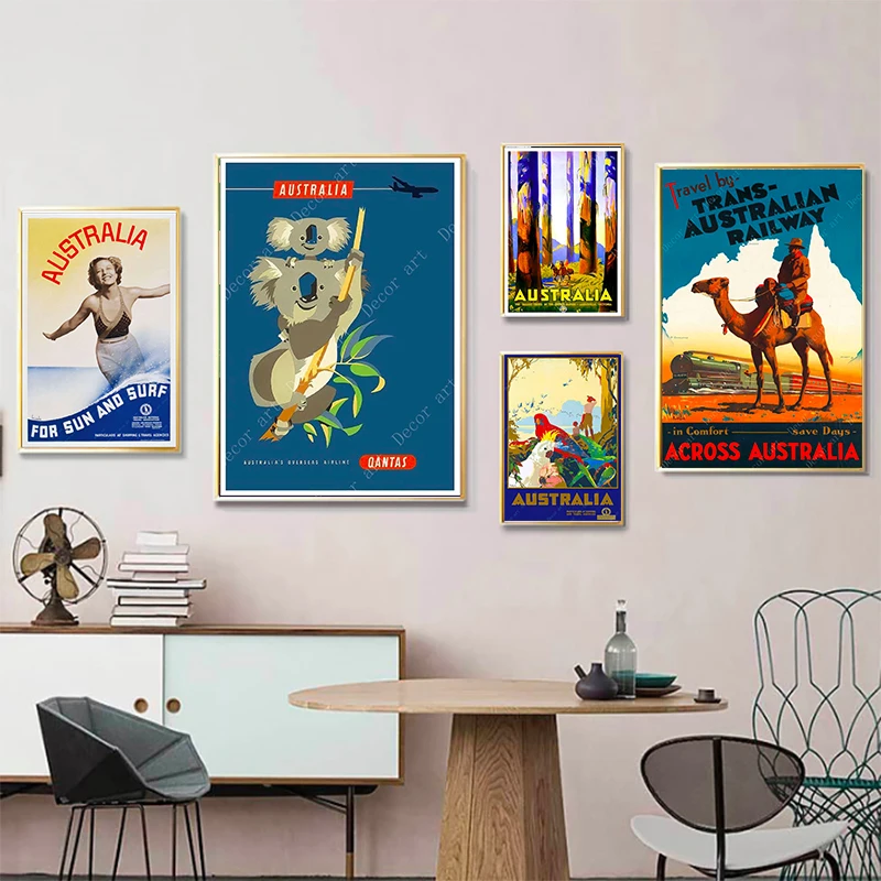 Австралийский кенгуру попугай животные винтажный постер холст картина