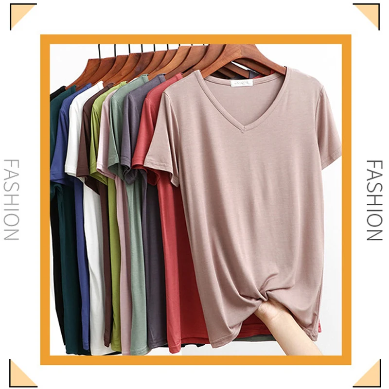 

Harajuku New Women's Summer Casual Modal Basic T-shirt Women Loose Short Sleeve Knitted Tee Shirts Female Solid Tees Ladies Tops