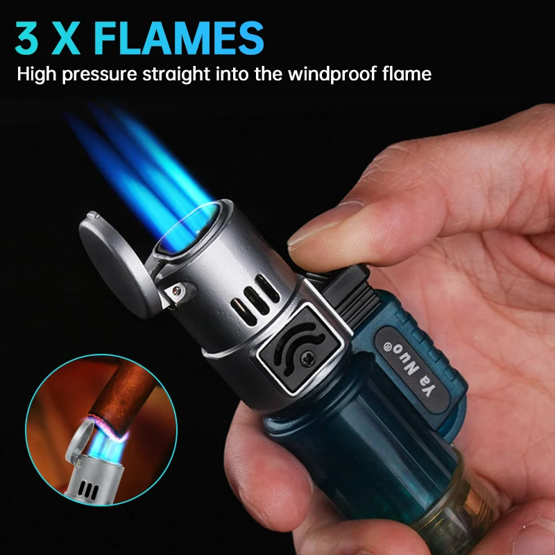 Один/тройной фонарь Зажигалка Портативный ветрозащитный газ бутан Jet зажигалка