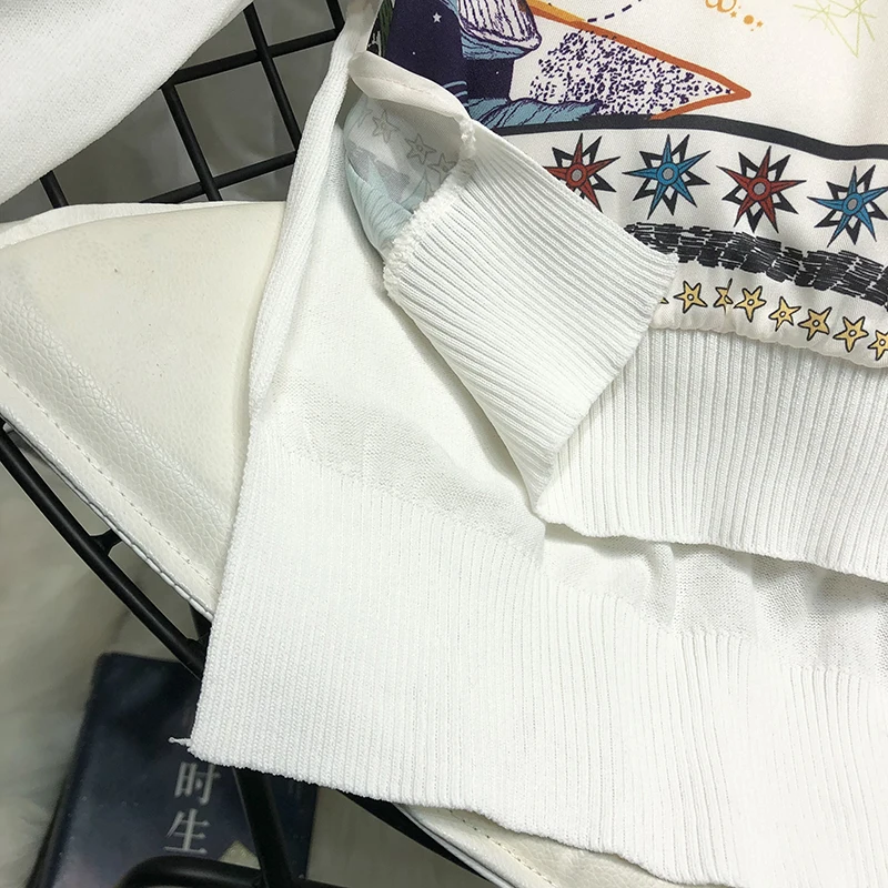 

Casual Print Sweaters Women Vintage Knitted Pullovers Woman Long Sleeve Knitted Tops Femme Split Sweater