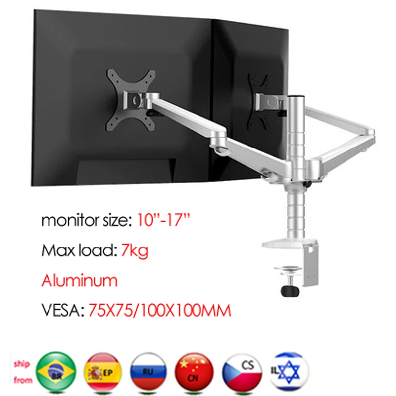 Алюминиевый OA-4S 10-2" двойной кронштейн для монитора с двойным экраном настольная подставка для монитора Настольная Подставка Кронштейн для монитора полка