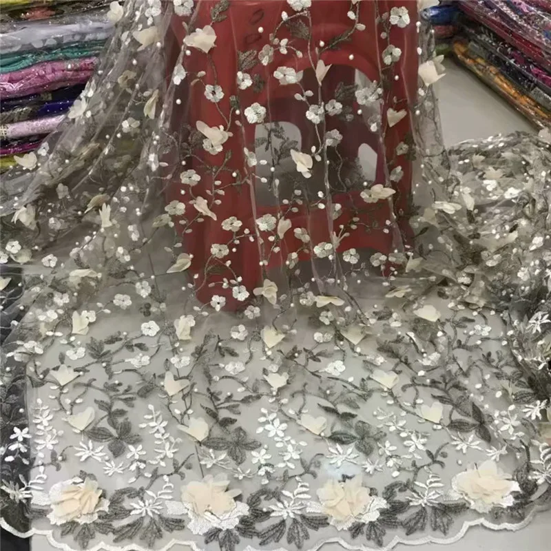 

New arrival wedding/party apparel net material French lace fabric with 3D flower ZQN232(5yards/pc)