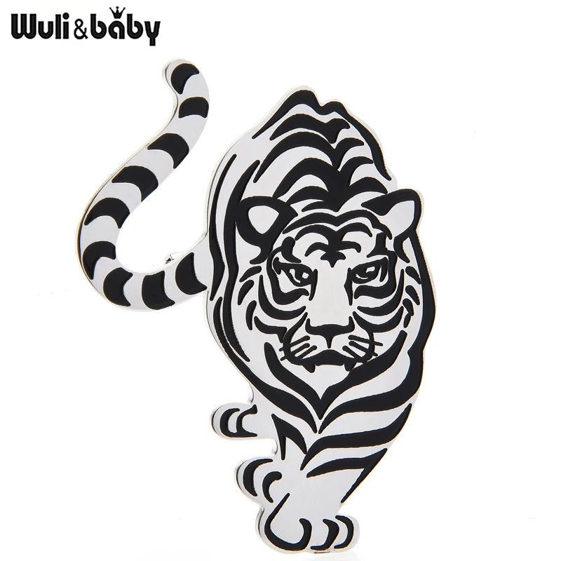 Wuli&ampbaby Stainless Steel Tiger Brooches For Women Men 2-color Animal Brooch Pins Gifts |