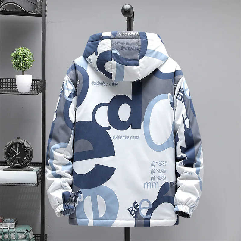 Men's Fashion Plus Size Printed Sports Jacket Autumn and Winter Youth Hooded Padded Jacket Japanese Trendy Brand Winter Jacket