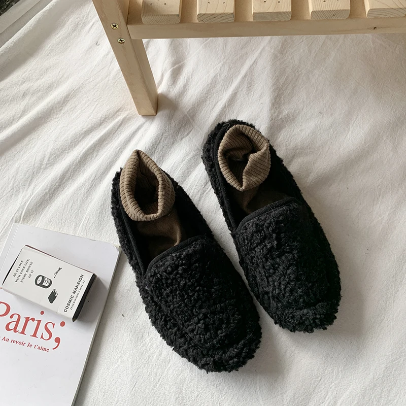 

2020 Fashion Women Fur Flat Shoes New Winter Warm Shallow Loafers Joker Comfort Furry Casual High Quality Ladies Shoes W36-57
