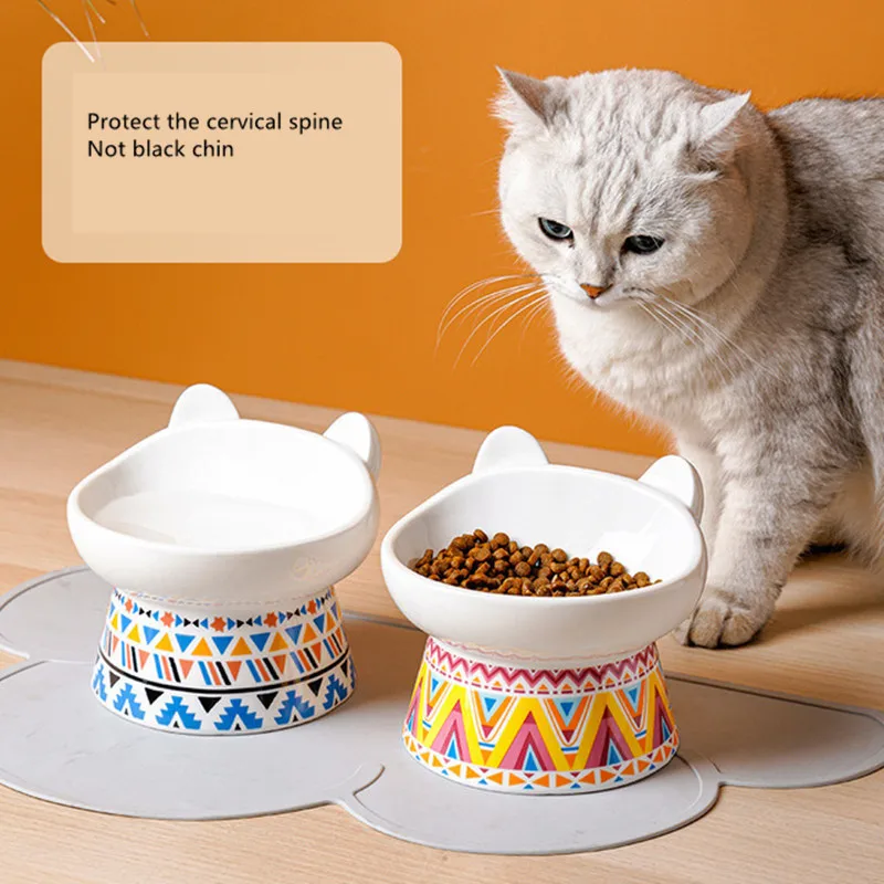 

Ceramic Cat Pet Puppy Food Raised Bowl Pet Feeder Bowls Water Feeder Cat Puppy Feeder Non-slip Water Tilt Feeder Dish Tableware