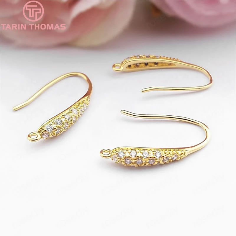 6 шт. 20 мм 24 к позолоченные латунные с цирконием серьги крюк Высокое качество